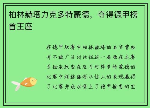 柏林赫塔力克多特蒙德，夺得德甲榜首王座